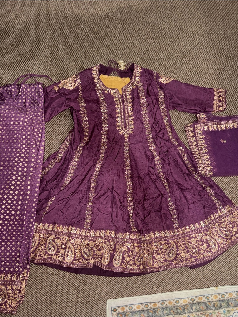 Purple Embroidered Anarkali Pajama Style Indian Outfit